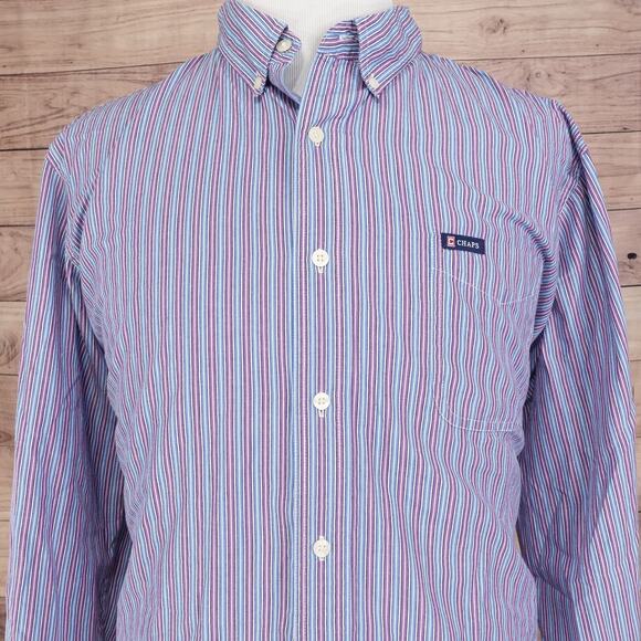 CHAPS EASY CARE PURPLE BLUE STRIPED BUTTON DOWN SHIRT MENS 2XL XXL - Picture 1 of 6